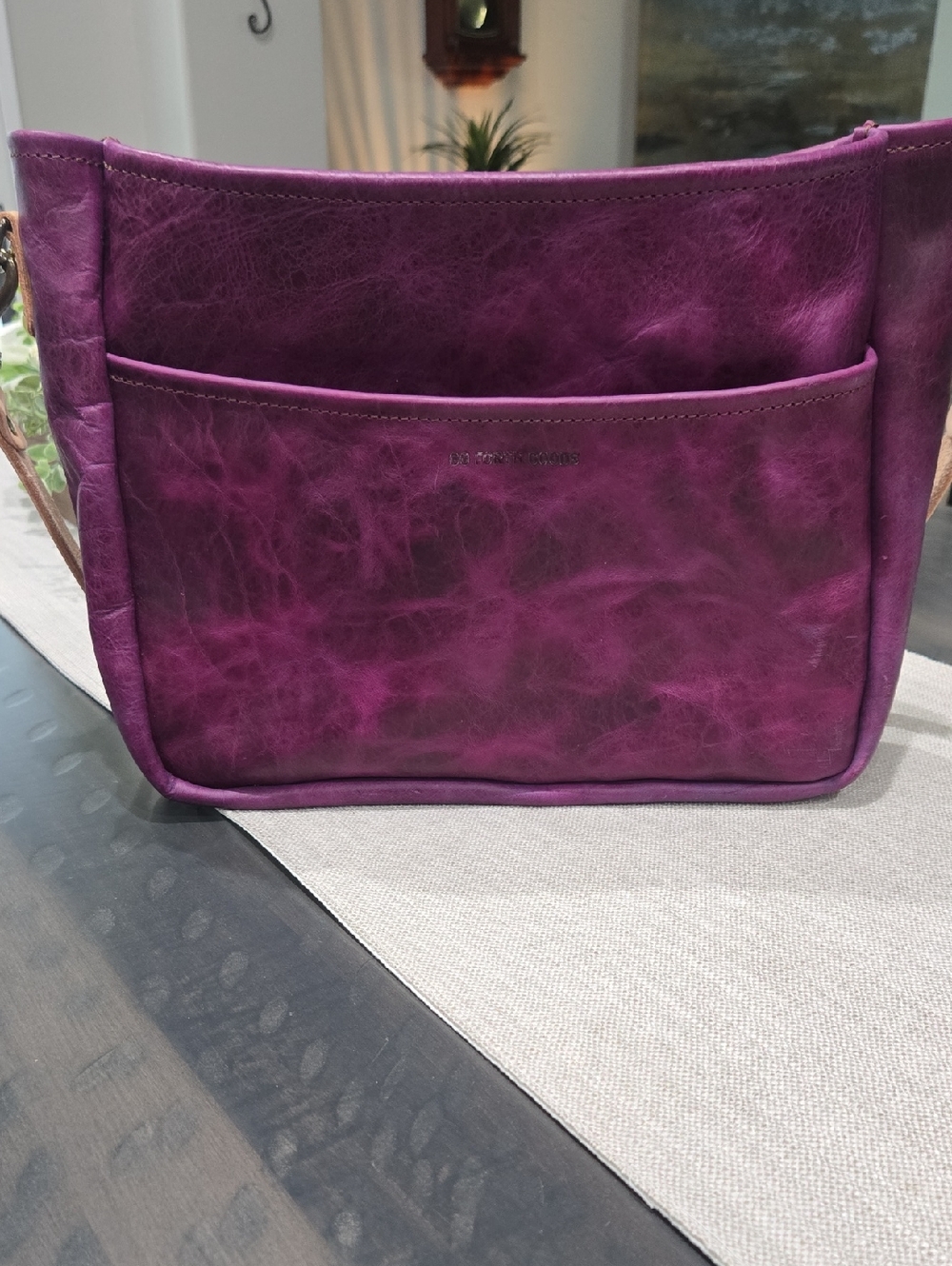 Go Forth Goods Grape Bison Large Rennie Leather Crossbody Bag with Front Pocket
